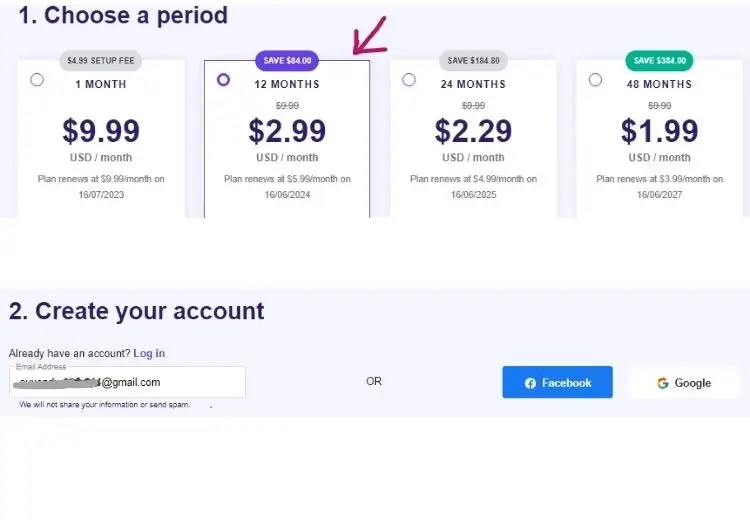 Select the time and create account by email and facebook