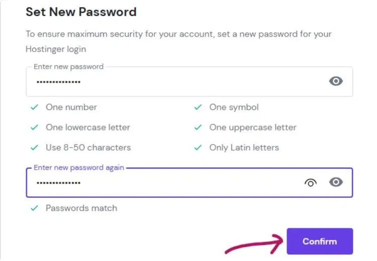 Set up a new password