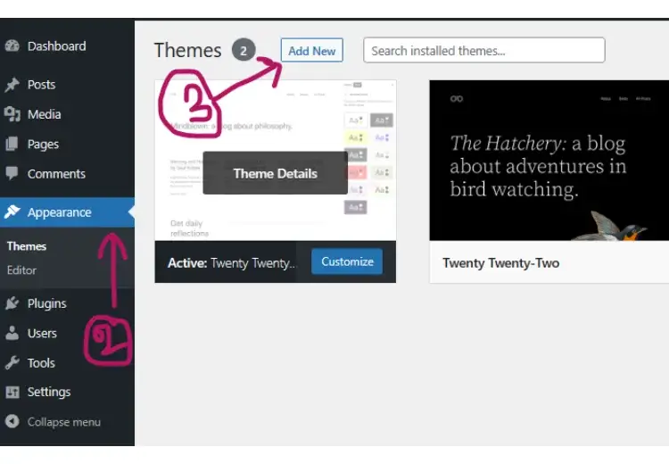 Now click on 'appearance' and then click on the 'add new' button