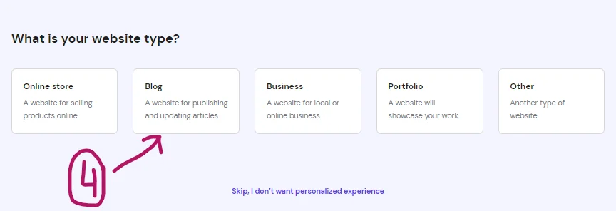 Choose the type of website you want to create