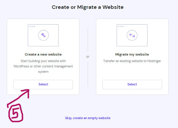 Now Select Create a Website.