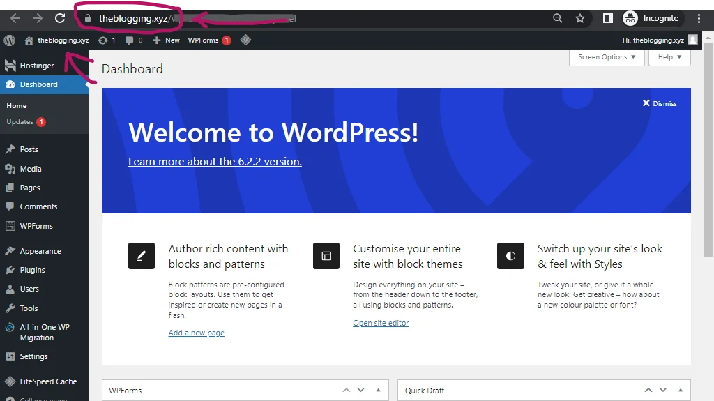For example, the WordPress dashboard view on your website will look like this.