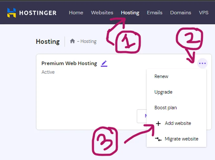 Now to add a website to your hosting