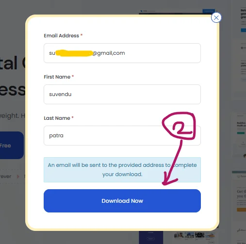 A pop-up download form of the Rishi theme view